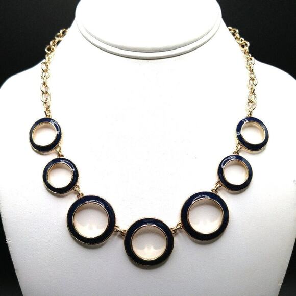 Vintage Enamel Loop Chain Choker Necklace, Black or Dark Blue Enamel, 20 Inches - Picture 1 of 9